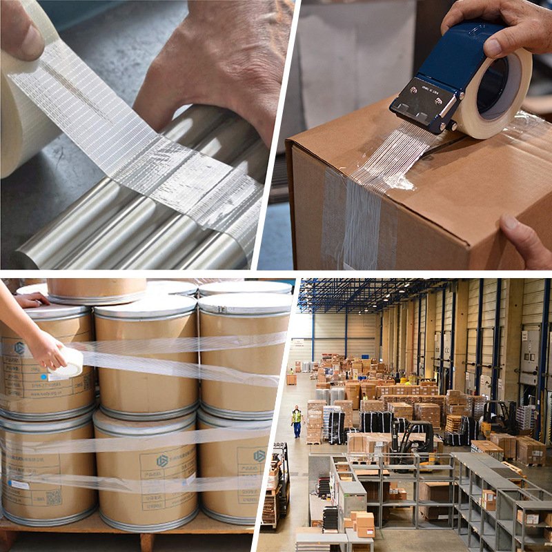Uni-directional filament tape rolls for carton reinforcement and industrial bundling